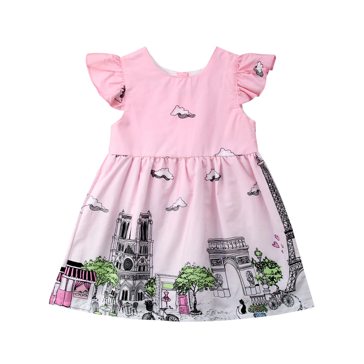 

Toddler Baby Kids Girls Paris Skater Blue/Pink Short Sleeve Dress Summer Party Sundress Dresses Clothes 6M-5T