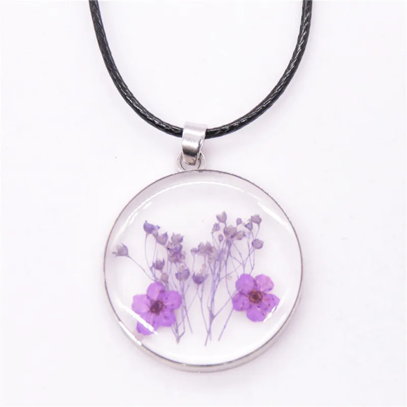 Dried violet flower resin transparent pendant necklace for woman and girl