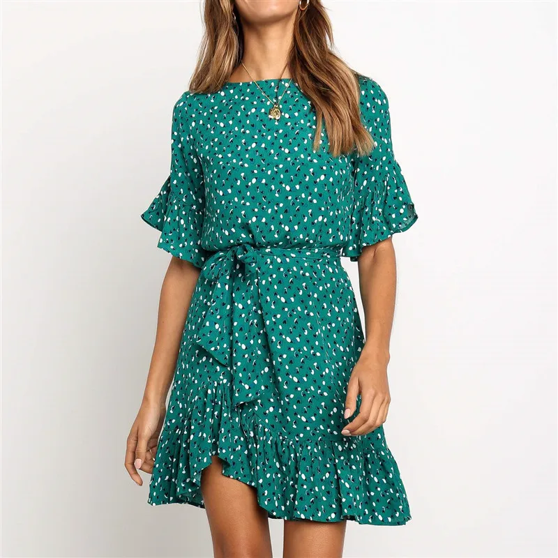 

Casual Loose Summer Dress Women Floral Print Chiffon Dress Elegant Ladies Party Dress Sexy Mini Beach Dress Vestidos Robe Femme