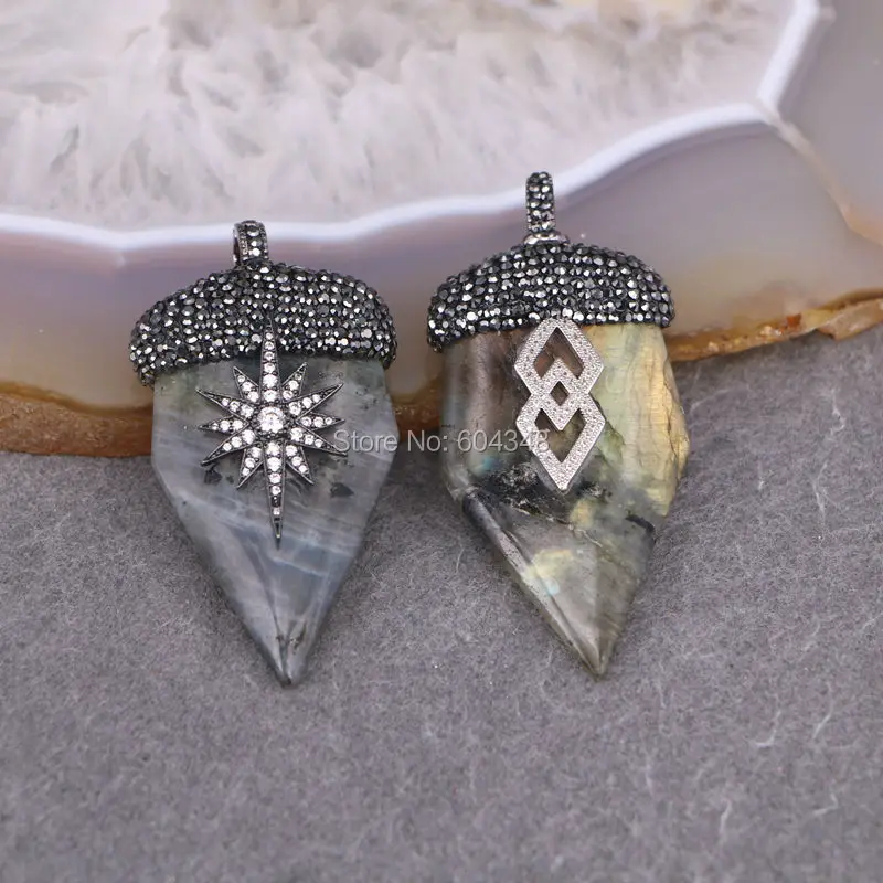 

5pcs Natural Labradorite Pendant, Pave Crystal Zircon Labradorite Gem stone Arrow Point Pendant, For Jewelry Making