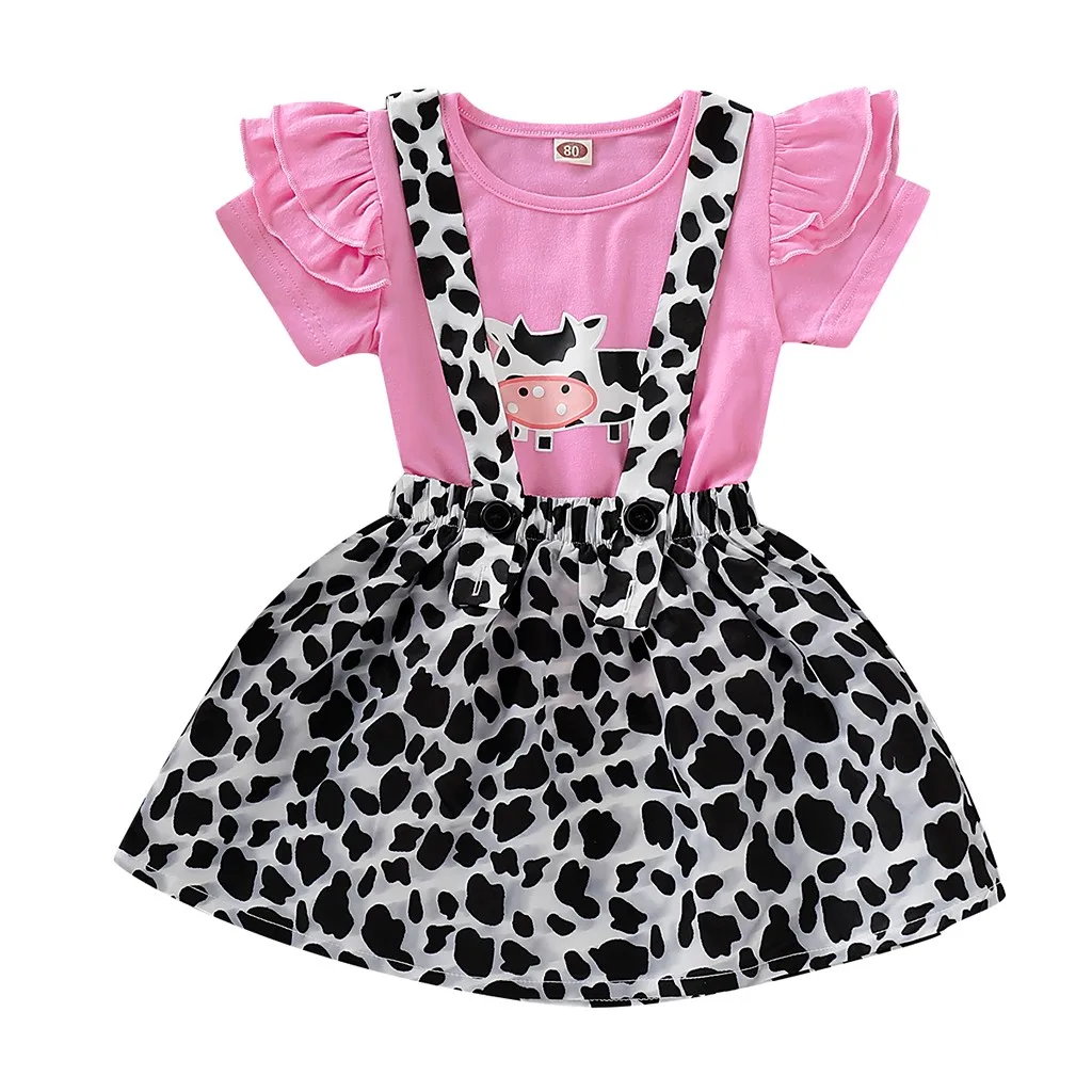 Детская футболка с рисунком животных для девочек+ юбка на подтяжках с леопардовым принтом; roupas infantil; Одежда для девочек; летняя одежда;
