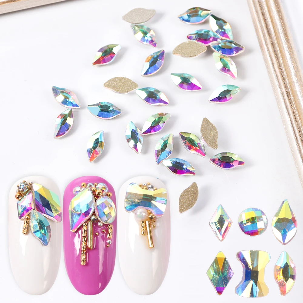 

10pcs 3D Nails Art Decoration Rhinestones Mermaid Glass Gourd Stones Rhombus Round Nail Crystals Charms Jewelry Accessory JI908
