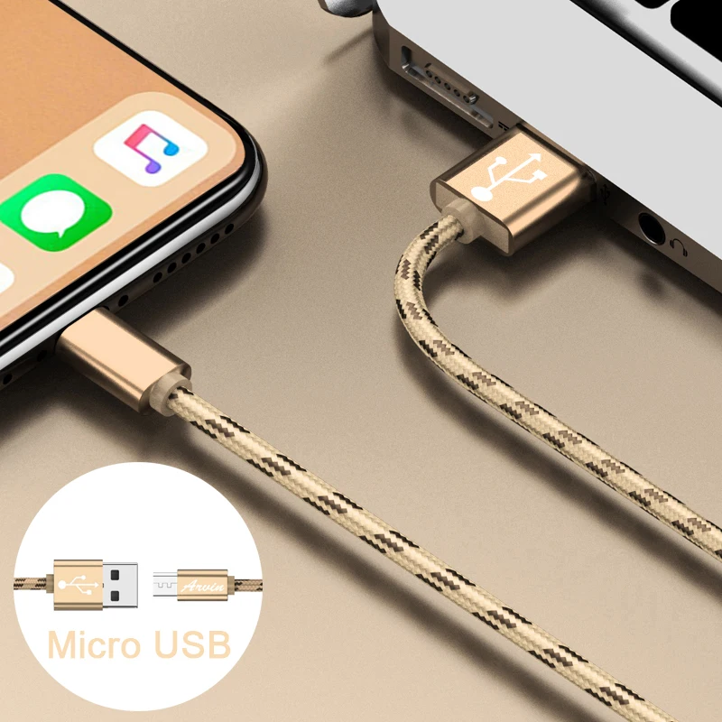 Микро USB кабель быстрое зарядное устройство 3а кабель с нейлоновой оплеткой USB зарядное устройство для Xiaomi huawei LG samsung мобильный телефон usb зарядный шнур - Цвет: Золотой