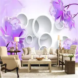 Большая картина Домашний декор фиолетовый цветок лотоса Circle Задний план Современная Фреска для Гостиная murales де сравнению 3d обои