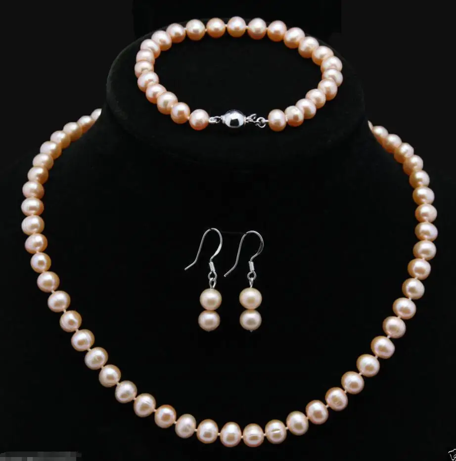 

Hot sale new Style >>>>8-9MM Pink Freshwater Cultured Pearl Necklace Bracelet Earrings