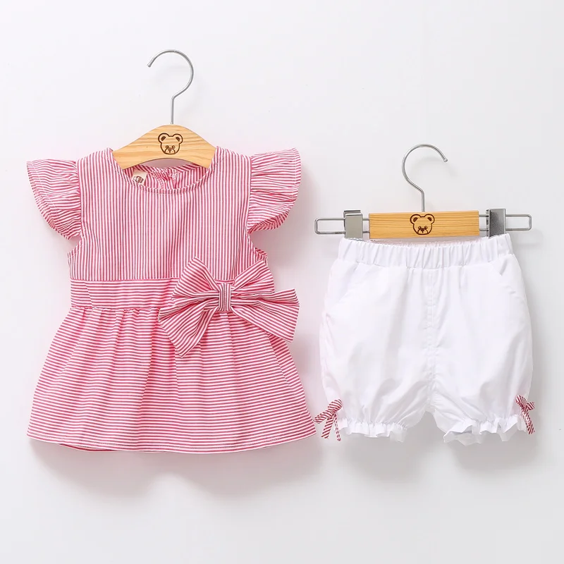 Toddler Girls Summer Clothing Set Baby Girls Stripe Blouse White Short