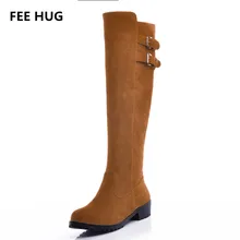 2017 Euro 43 Spring Winter Women’s Motorcycle Bucklet Knee High Flat Boots Casual Suede Slim Dress Boot Shoes Girls Female Boots
