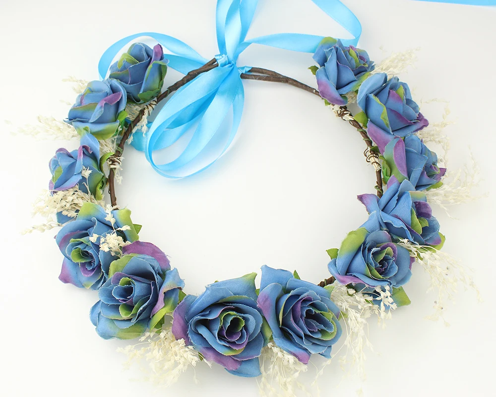 Blue Hair Flower Crown Headband - wide 5