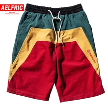 Эльфрик Для мужчин хлопковые шорты в стиле пэтчворк и КолорБлок Рубашки домашние вышитой надписью хип-хоп мужской прилив шорты в уличном стиле UR09