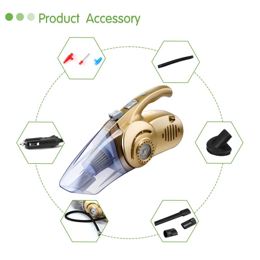 

Mini 120W Car Vacuum Cleaner Auto Handheld 0-150psi Tire Pressure Gauge Tire Inflator with LED Light Vacuum Cleaner for DC 12V