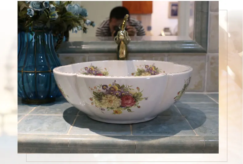 Flower shape Jingdezhen round shape ceramic art sink counter basin wash basin lavabo sink Bathroom sink bathroom wash basin sink (3)