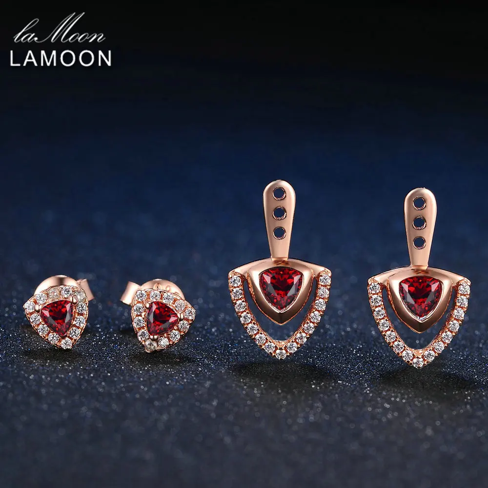 Lamoon Triangle 4mm 100% Natural Red Garnet 925 Sterling Silver Drop Earrings S925 Fine Jewelry LMEI011