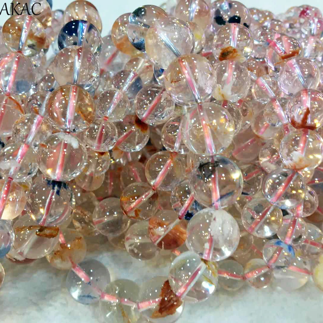 

Natural 8/9-10mm good price rarely transparent colorful snow phantom bracelet loose beads
