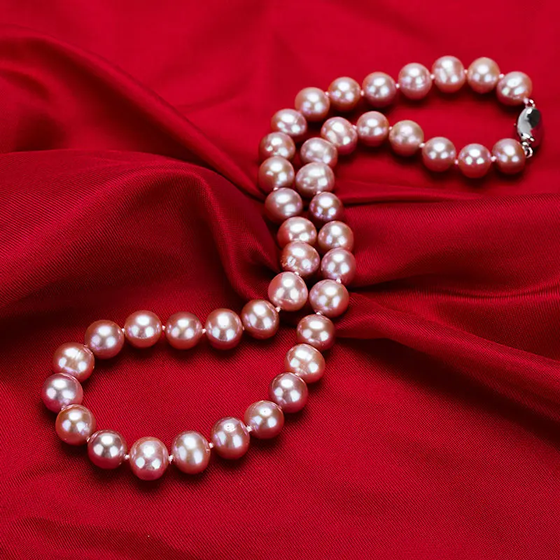 

Free shipping hot sale Women Bridal Wedding Jewelry >>natural 9-10mm south sea pink pearl necklace 17inch silver clasp