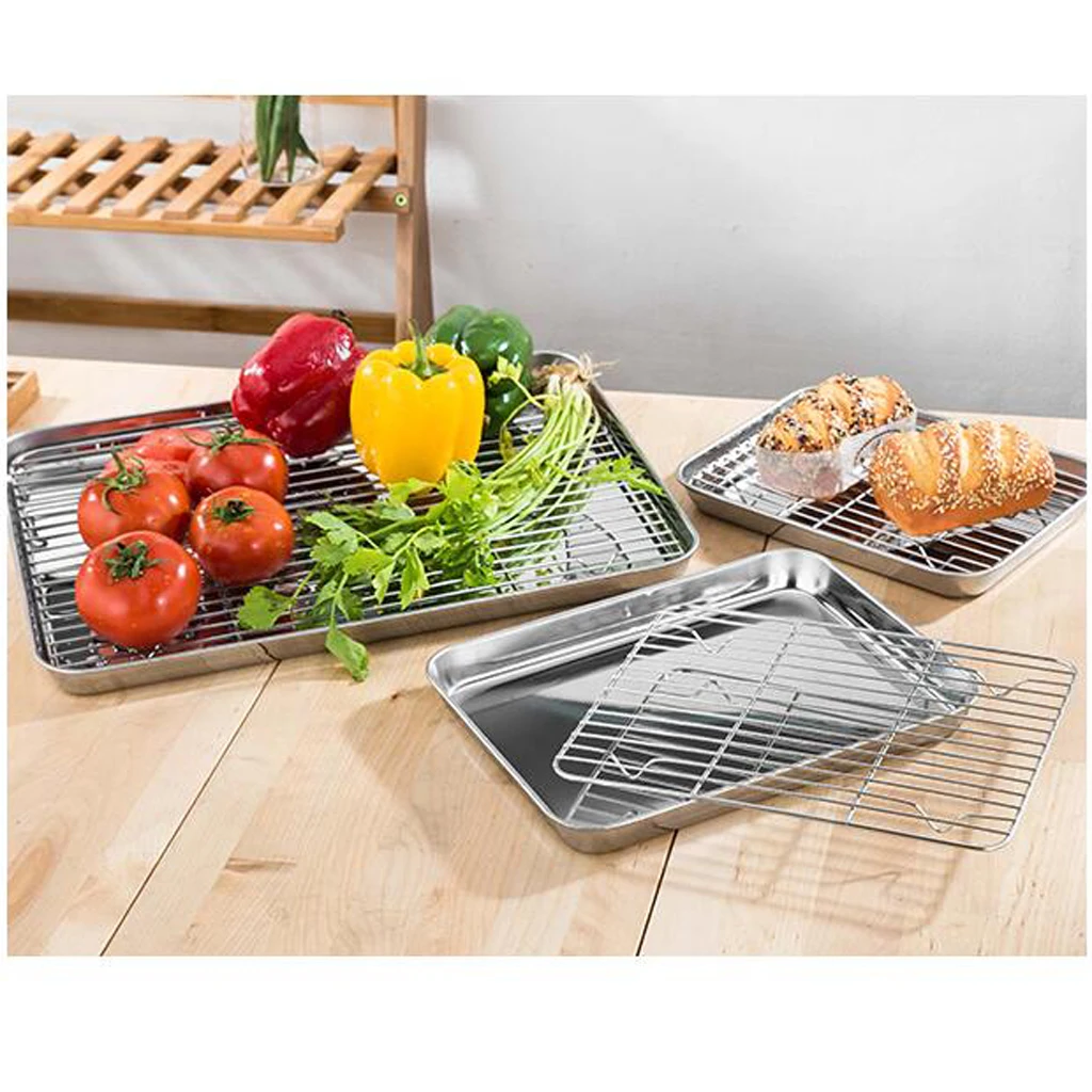 Stainless Steel Baking Tray & Removable Cooling Rack Set