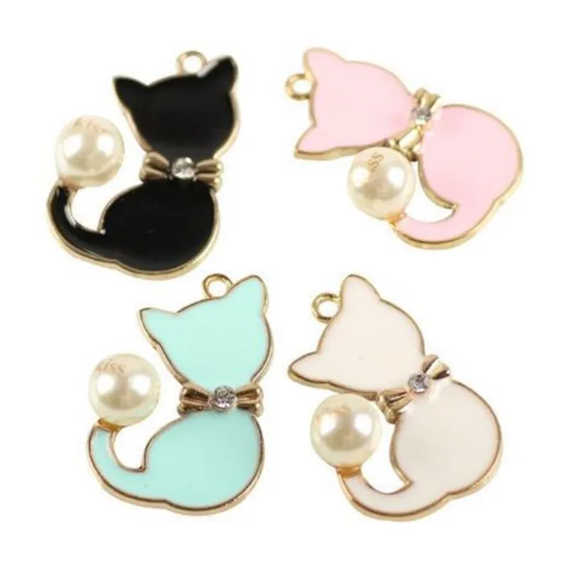 4pcs-gold tone enamel white bow Charm-more colors