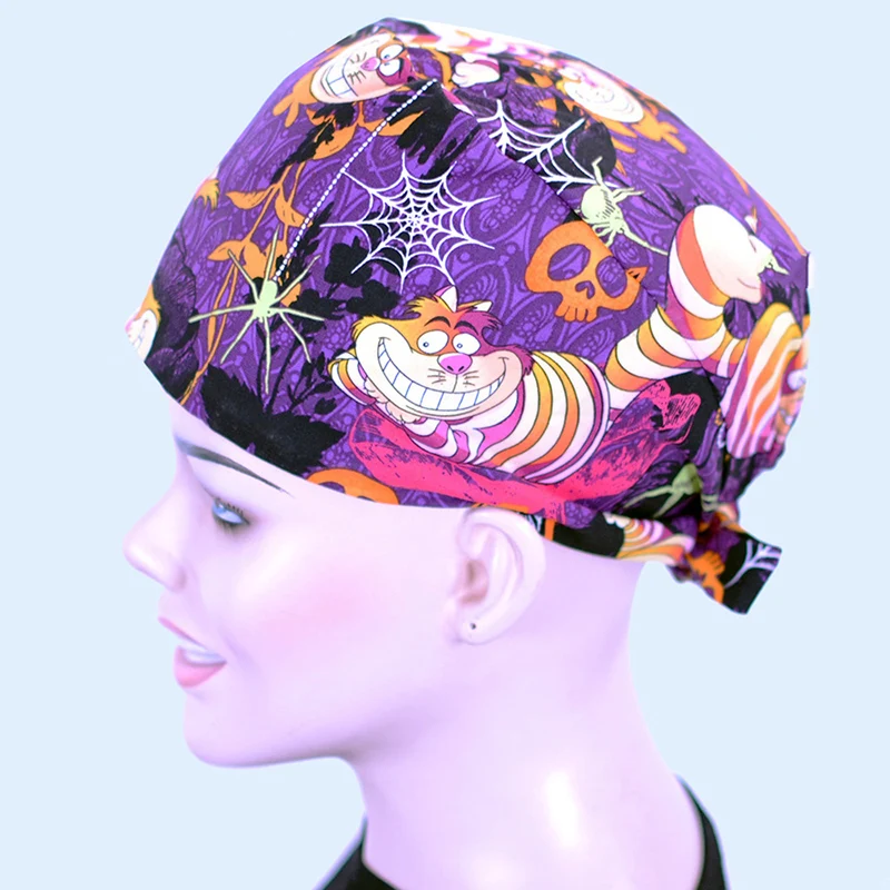 

Purple Tiger Print Surgical Scrub Hat Handcrafted Medical Cap Nursing Caps Pattern Printable 100% Cotton with Sweatband