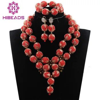 

African Red Beads Balls Jewelry Sets Wedding Jewelry Accessories 2018 Brides Necklace Set New Free Shipping QW1078