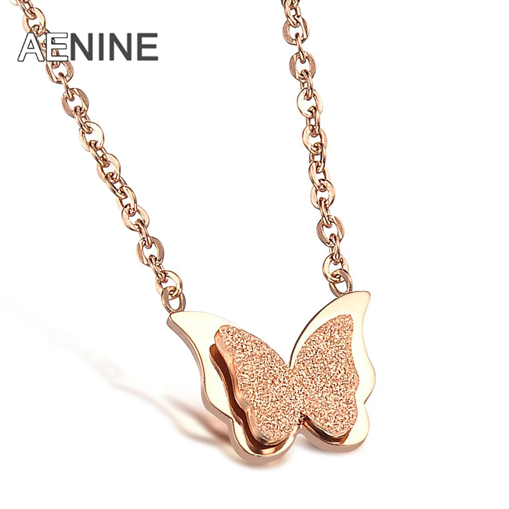 

AENINE Rose Gold Color Scrub Exquisite Butterfly Necklaces For Women 316L Stainless Steel Butterfly Necklace OGX888