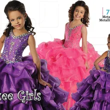 Самое милое Ярусное вечернее платье фиолетовое, розовое платье из органзы с цветочным узором для девочек с бретельками, украшенное кристаллами, с v-образным вырезом, пышные платья для девочек