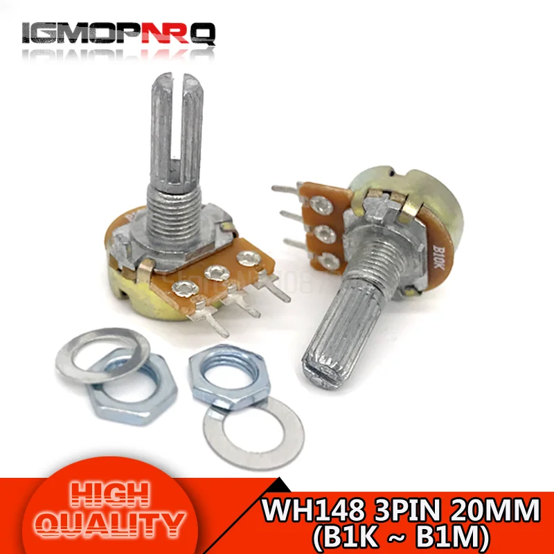 5pcs WH148 3PIN 20MM Single couplet potentiometer With Nuts B1K B2K B5K
