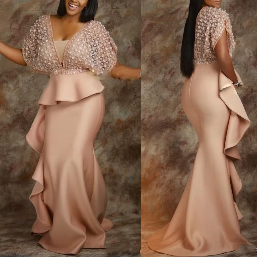 

Elegant Evening Dresses Peach Satin robe de soiree Formal Party Evening Gowns Modest vestido de festa longo abiye Mermaid Dress