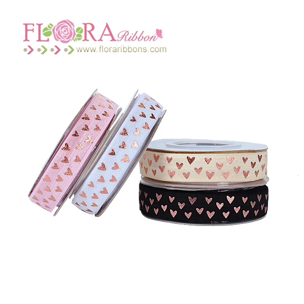 

Rose gold metallic foil printing heart fold over elastic ribbon