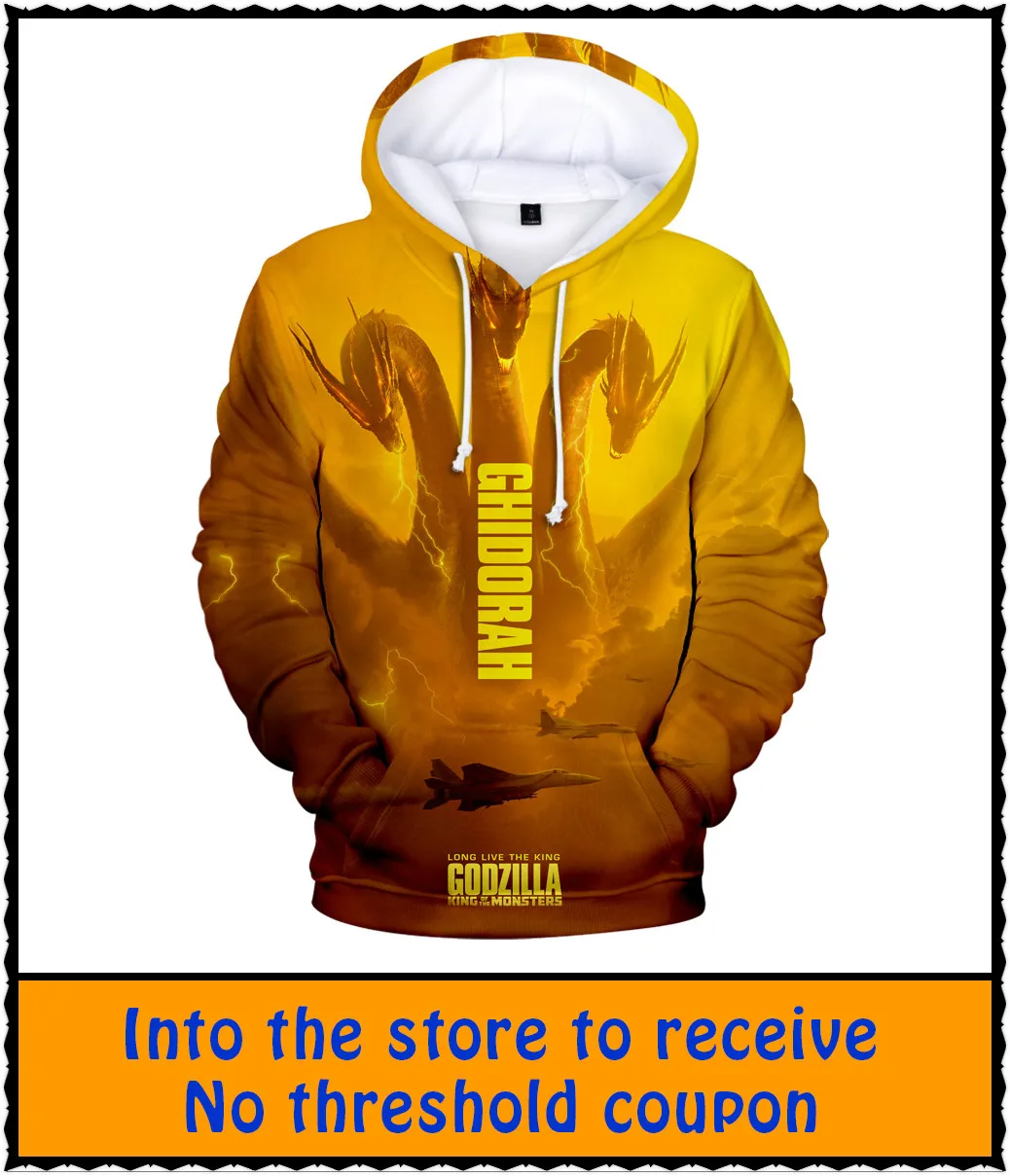 

2019 3D Men hoodies Godzilla King of Monsters Print Leisure Women Hoodies the film Harajuku Hot Keep warm Fashion Streetwear 4XL
