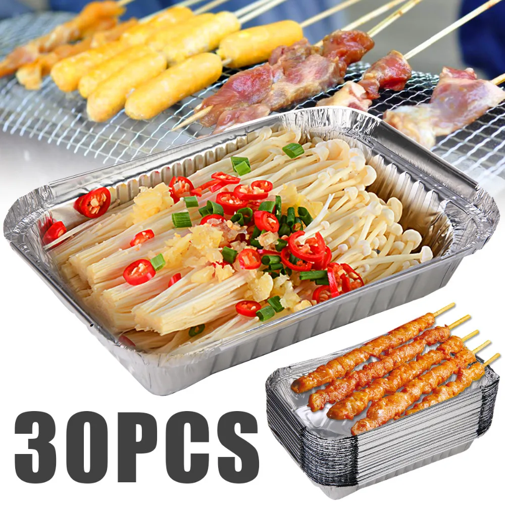 

Mayitr 30pc Disposable BBQ Drip Pans Aluminum Foil Grease Pans Recyclable Grill Catch Tray For Home Outdoor Barbecue Accessories