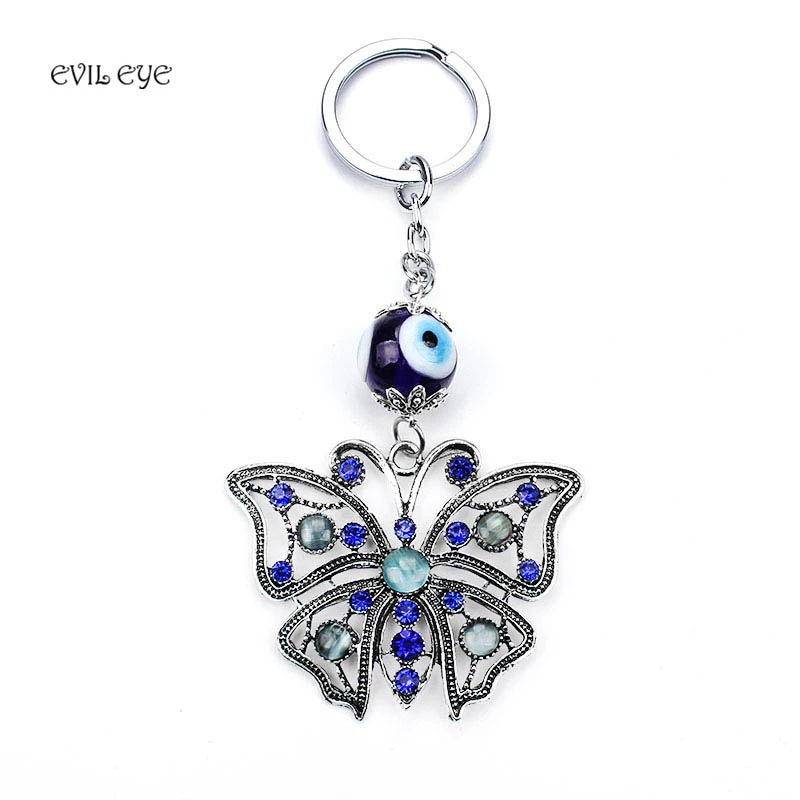 

Evil Eye 2017 new fashion lucky blue evil eye animal butterfly key chain crystal pendent key ring best Gifts For Women