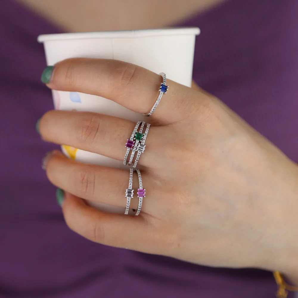 

wholesale mini rings with blue red white green cz paved wedding ring for women lady anniversary stackable rings jewelry gift