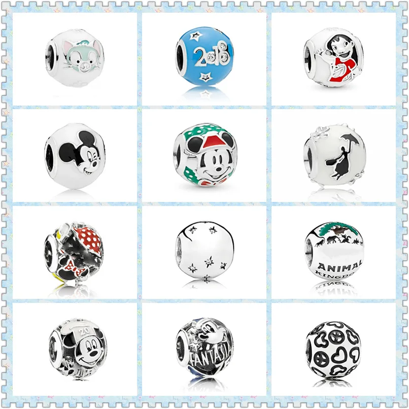 

SHINETUNG 1:1 S925 Sterling Silver Elegant Refined Mickey Minnie Series Charms Beads Original Women Fashion Jewelry