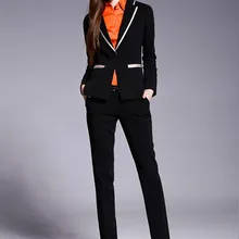 Для женщин Бизнес Костюмы формальные офис Штаны Костюмы рабочая одежда комплект из 2 частей на заказ черный одна кнопка костюм