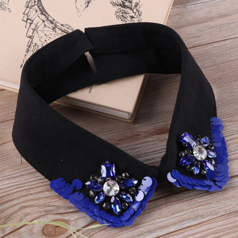 

Women Vintage Sequins Neck Shirt Fake Collar Luxury Floral Rhinestone Crystal Neckline Lapel False Detachable Collar Blouse Tops