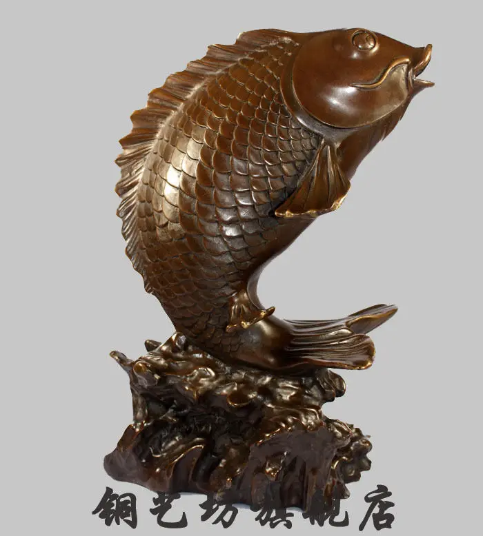 12'' China Bronze Feng Shui Carp Fish Blessing Lucky Statuefish