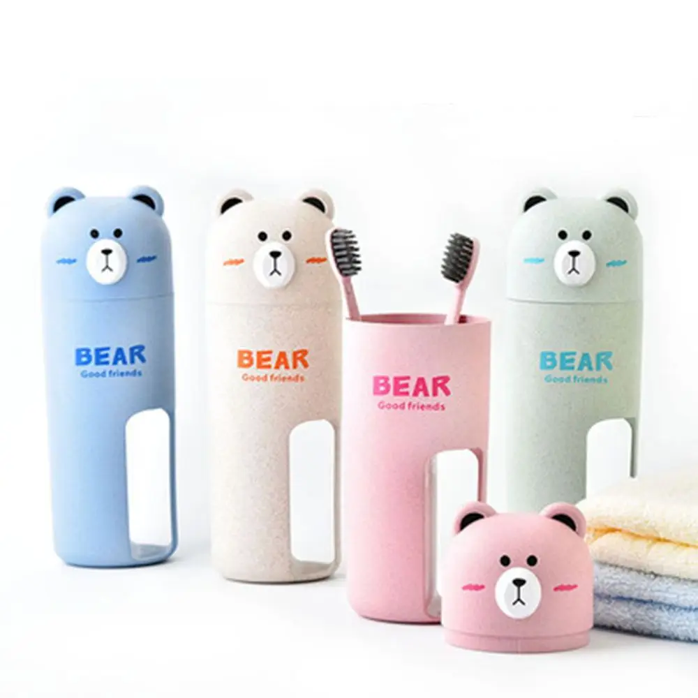 

New Arrival Creative Bear Pattern Water Bottle Toothbrush Holder High Quality Toothpaste Storage Cup Travel Necessary