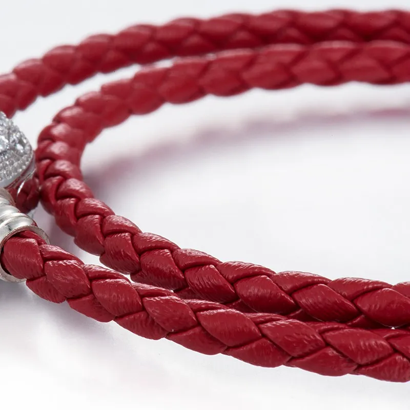 12 цветов на выбор кожаный браслет с квадратным Цветок ириса замок 925 стерлингового серебра браслеты BZSL001 - Окраска металла: 4 Red