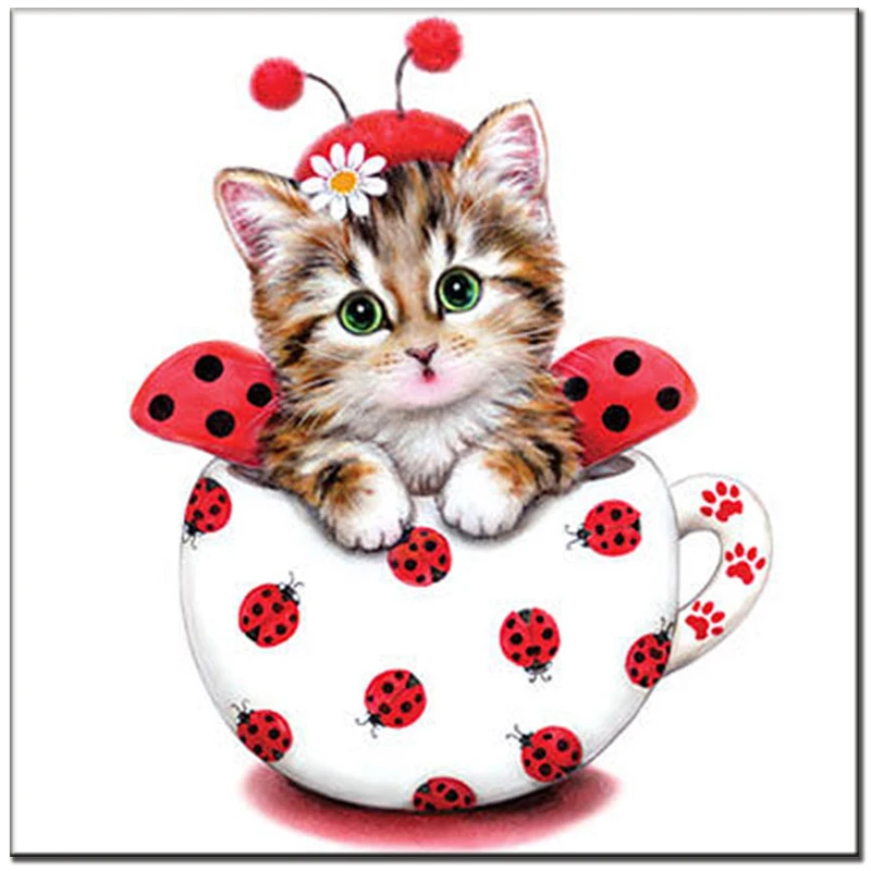 WELLCOLOR cute Ladybug cat Diamond Mazayka DIY 5D Diamond Painting Embroidery Rhinestone 3D Diamond Mosaic picture for sale new (1)