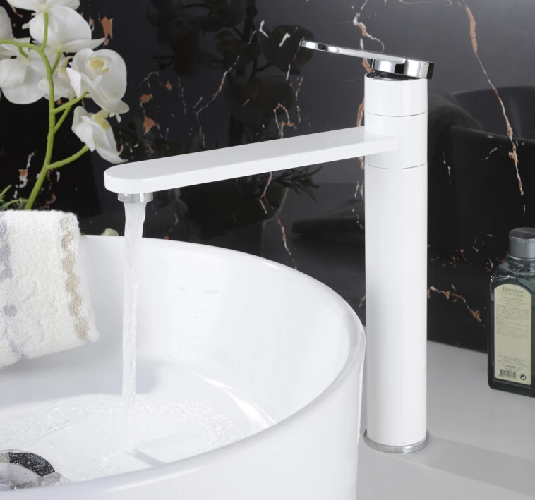 

Free shipping Chrome or white color Finish Extended Basin Faucet 360 Degree Rotate Single handle Basin Mixer BF001