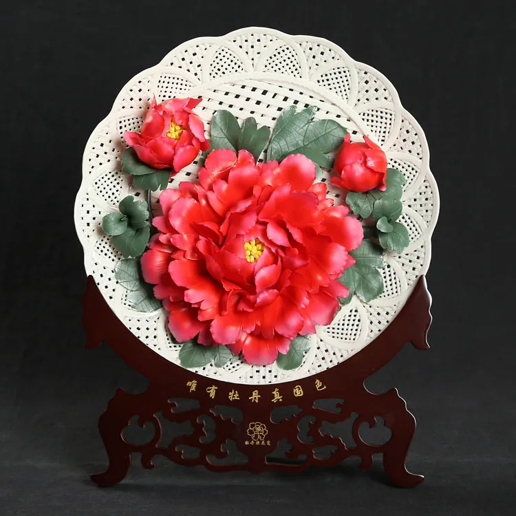 Best Price 12 inch Luoyang red peony porcelain Dehua ceramic ornaments hanging plate business gifts gift box with a disk Best Price 12 inch Luoyang red peony porcelain Dehua ceramic ornaments hanging plate business gifts gift box with a disk
