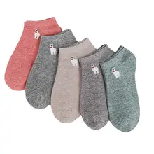 Дышащие хлопковые милые чулочно-носочные изделия с вышивкой в виде альпаки; женские короткие носочки; Школьные носки для девочек; Тапочки