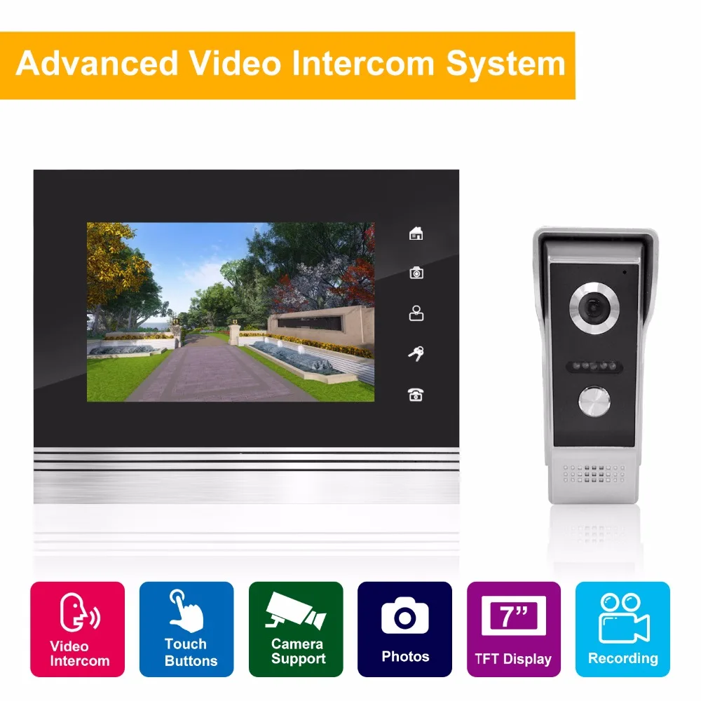 

SavvyPixel 7" TFT 1200TVL Door Monitor Video Intercom Home Door Phone Recorder System SD/TF Card Supported Waterproof Rain Cover