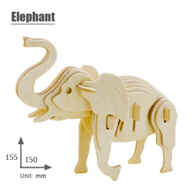 3d трехмерные деревянные животные Пазлы игрушки Детский Набор для творчества ручная работа деревянные пазлы животные насекомые серии - Цвет: Elephant
