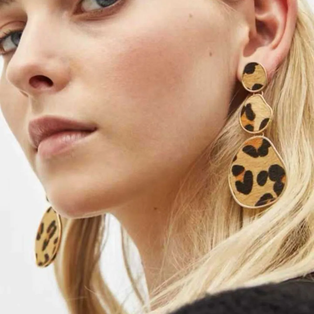Best Lady Vintage Leopard Print Drop Earrings For Women Fashion Round