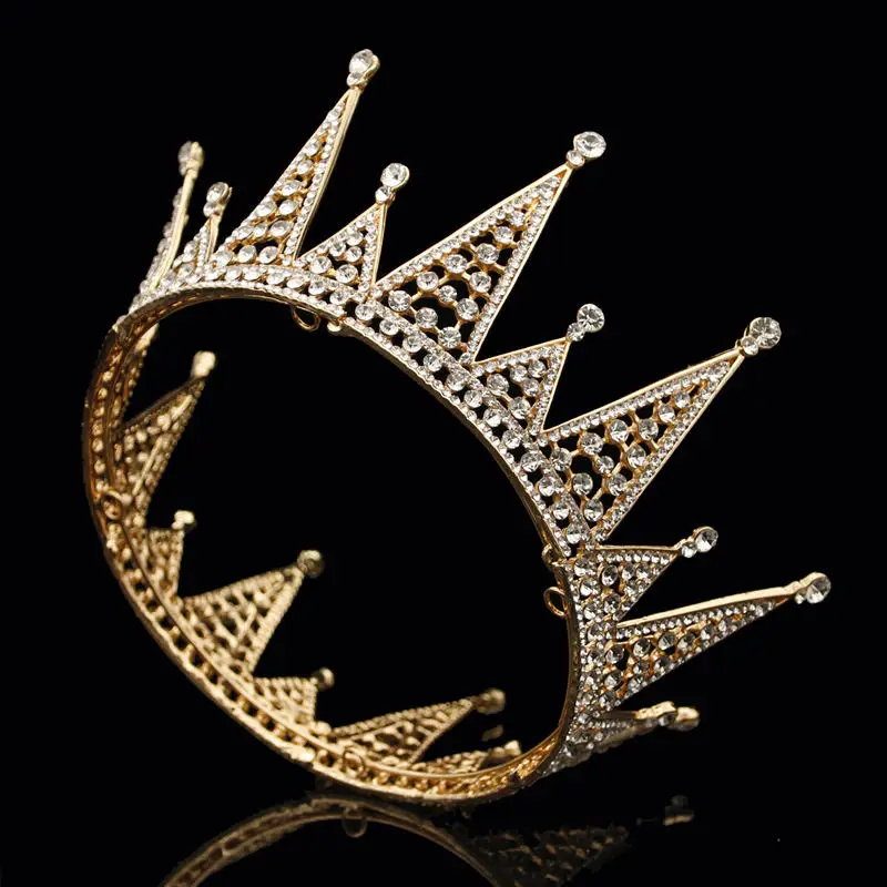 Новые золотые Роскошные Тиара с кристаллами для невесты Королевский queen King Корона для свадьбы аксессуары волос вечерние Porm круглые короны
