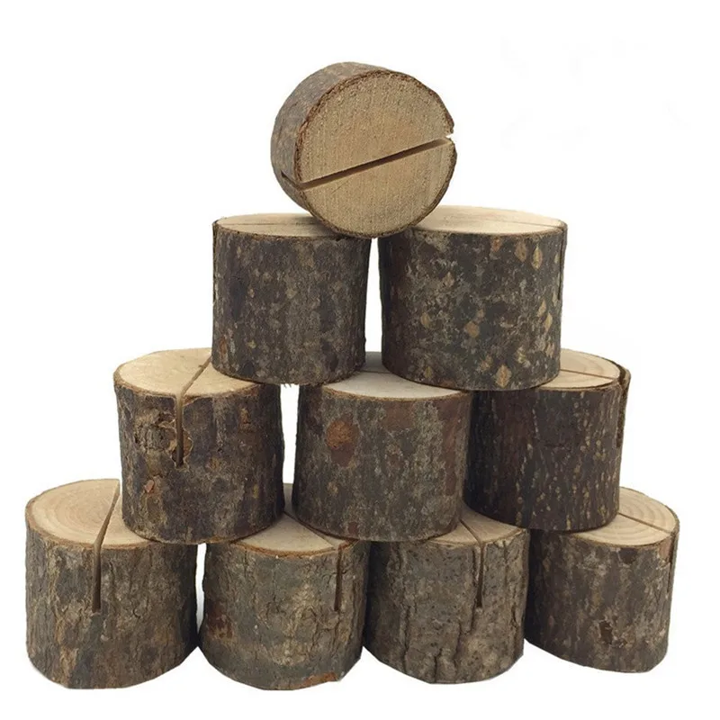 

20pcs Rustic Wedding Decoration Wooden Wedding Name Place Card Holders Stump Shape Stand Number Name Table Menu Holder