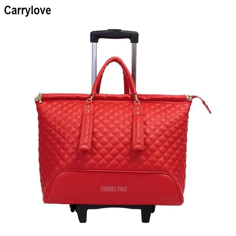 CARRYLOVE 16&quot; inch women leather trolley bag spinner cabin travel suitcase carry on luggage bag ...