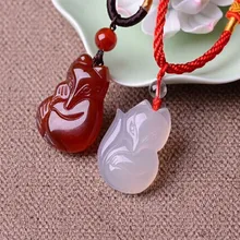 Настоящий белый красный натуральный агат резные милые лисы амулеты кулон ожерелье модные подвески на Счастье ювелирные изделия Любителя