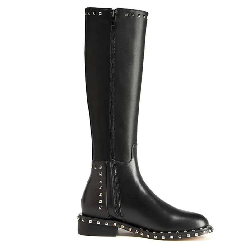 Stiefel Ferse Damen Winter Neue Eur Größe Kniehohe Platz Schwarzes 2019 Frauen Echtem Punk Leder Asumer 34 41 Nieten HIR0q1w