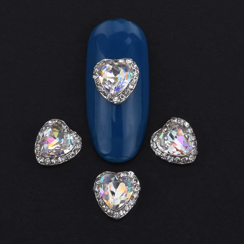 

10pcs nail crystals heart strass alloy 3d nail art designs for nail decoration curved back charm stone manicure supply Bl255